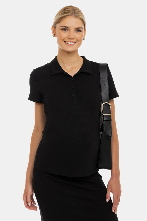 Bluză din bumbac rib pentru gravide și alăptare - neagră