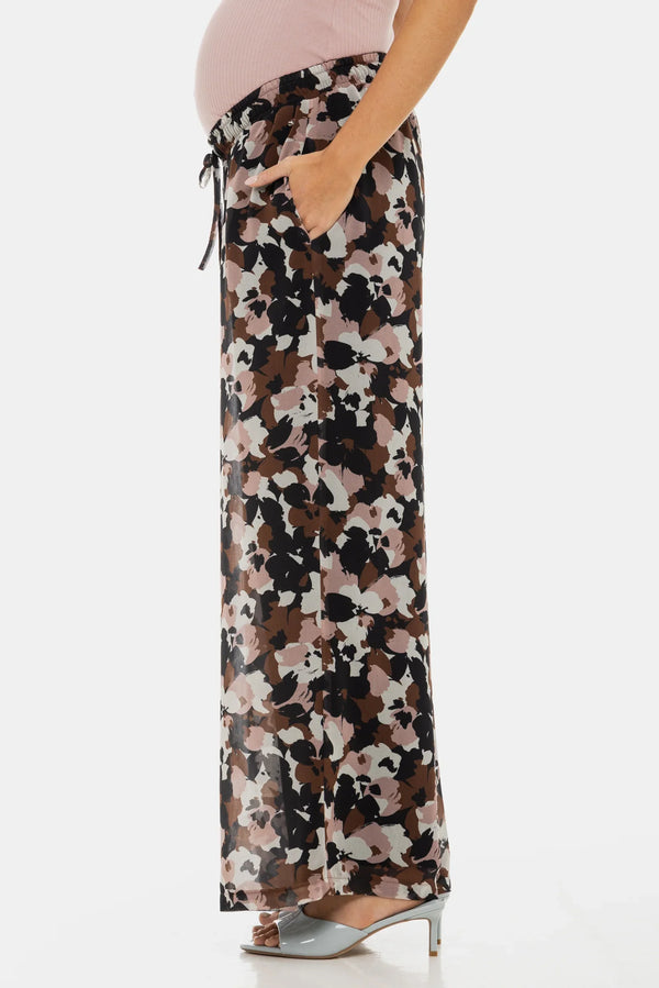 Pantaloni largi din șifon pentru gravide, cu imprimeu