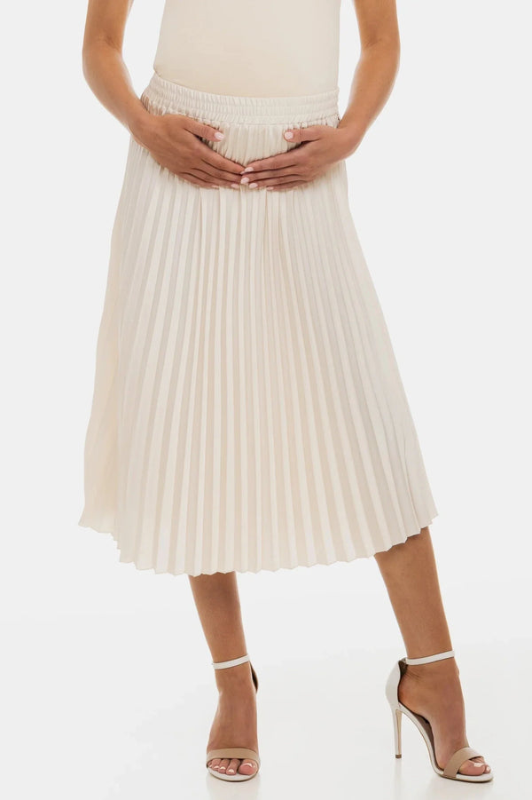 Fustă satinată plisată pentru gravide - crem