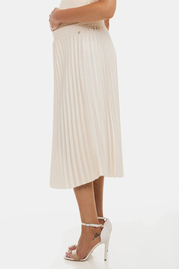 Fustă satinată plisată pentru gravide - crem