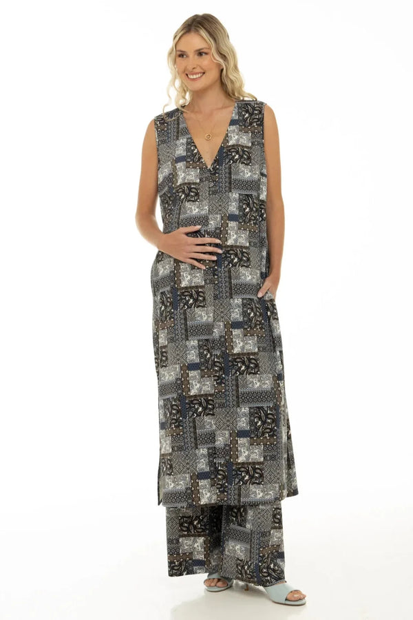 Kaftan de plajă pentru gravide cu imprimeu geometric