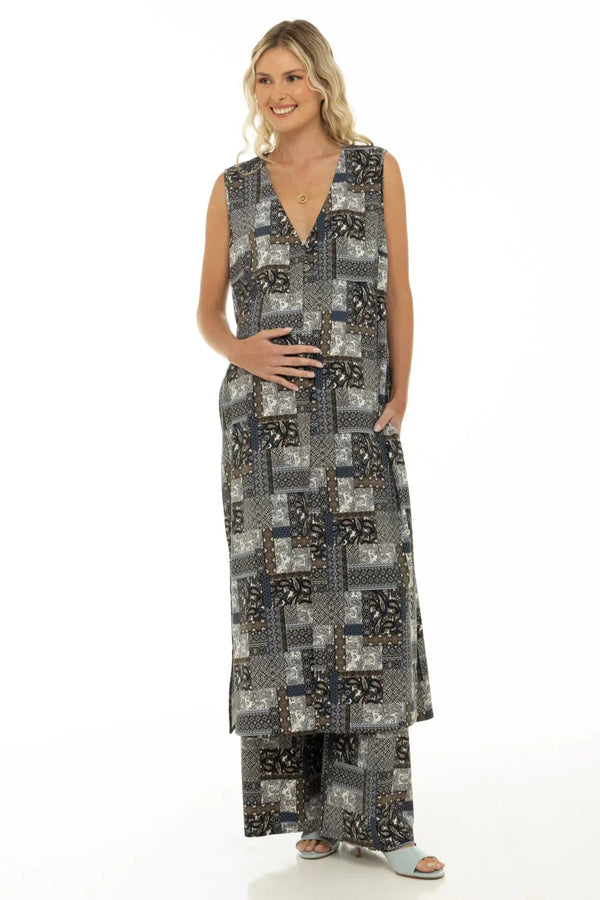 Kaftan de plajă pentru gravide cu imprimeu geometric