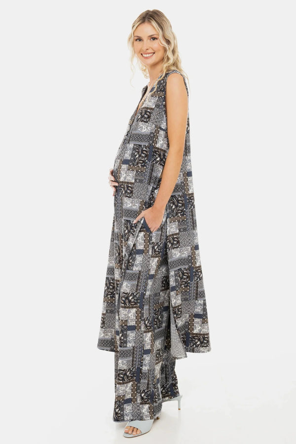 Pantaloni evazați pentru gravide cu imprimeu geometric