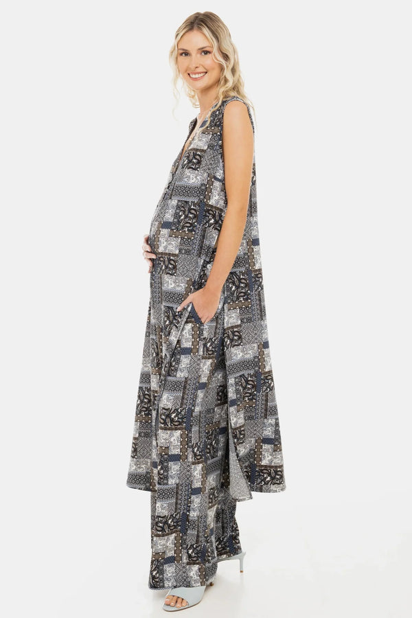 Kaftan de plajă pentru gravide cu imprimeu geometric