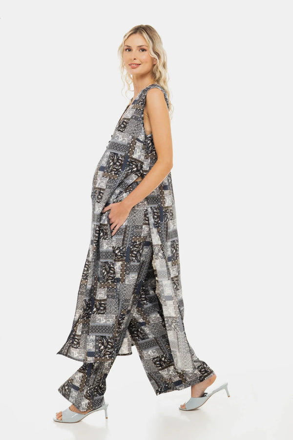 Kaftan de plajă pentru gravide cu imprimeu geometric