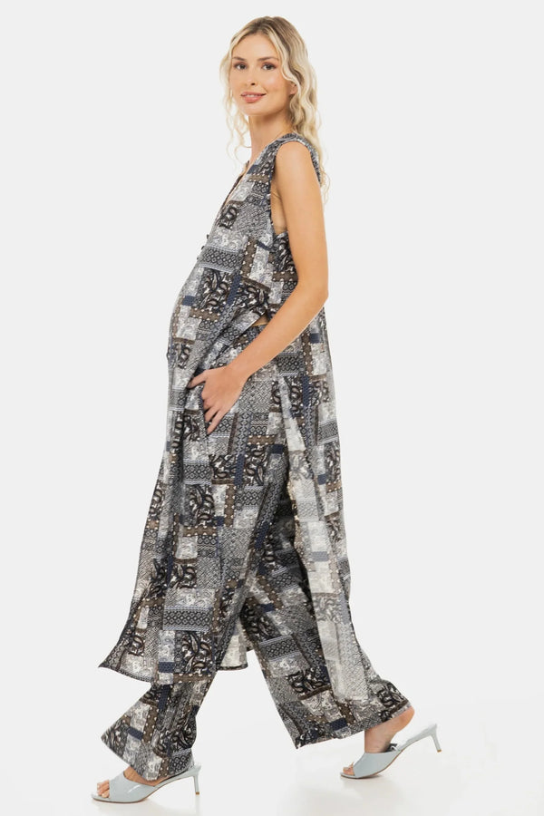 Pantaloni evazați pentru gravide cu imprimeu geometric