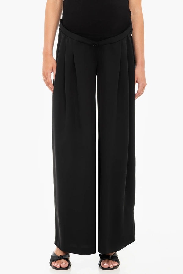 Pantaloni eleganți pentru gravide cu pliuri - negri