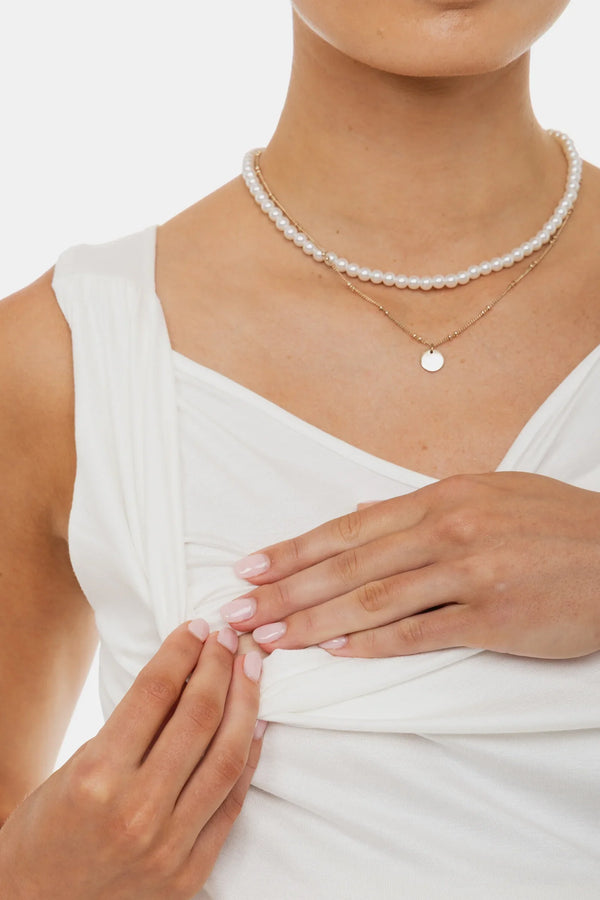 Top pentru gravide și alăptare cu decolteu drapat – ecru