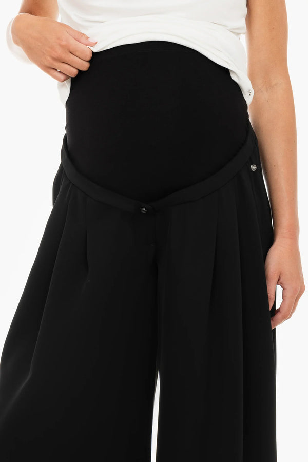 Pantaloni eleganți pentru gravide cu pliuri - negri