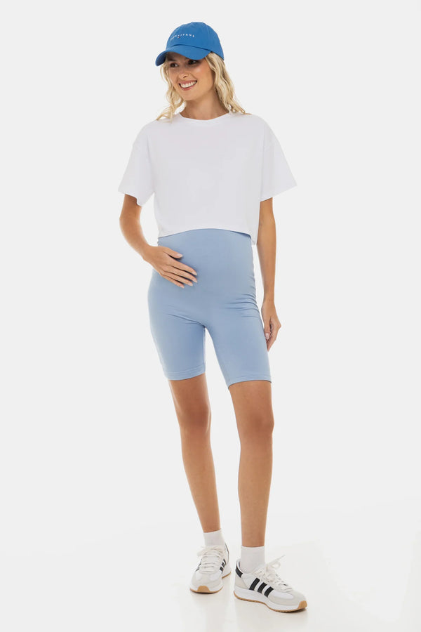 Colanți moi dubli pentru gravide - albastru deschis