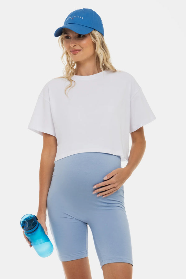 Colanți moi dubli pentru gravide - albastru deschis