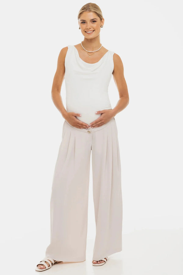 Pantaloni eleganți pentru gravide cu pliuri - bej