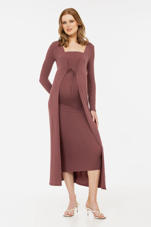 Set rochie și cardigan pentru gravide – roz prăfuit