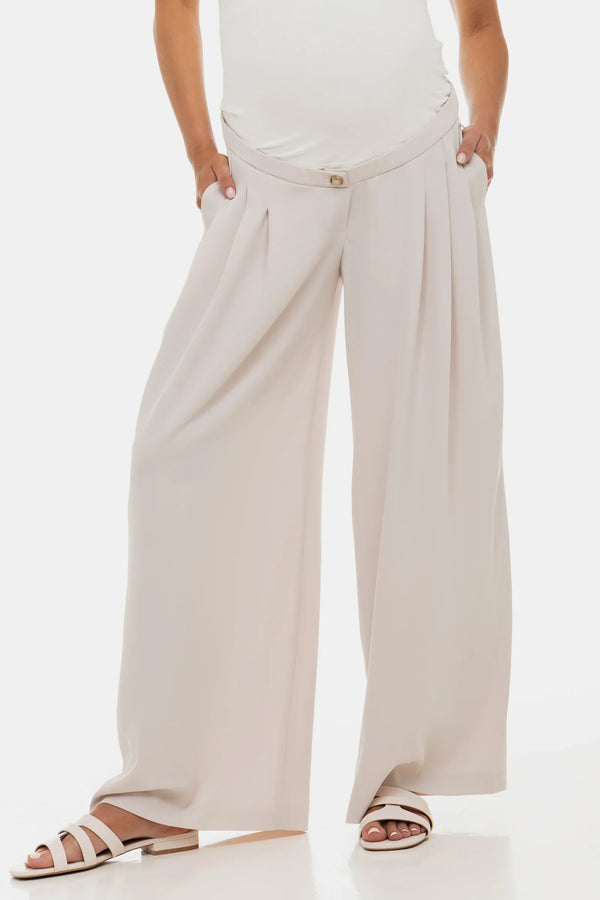 Pantaloni eleganți pentru gravide cu pliuri - bej