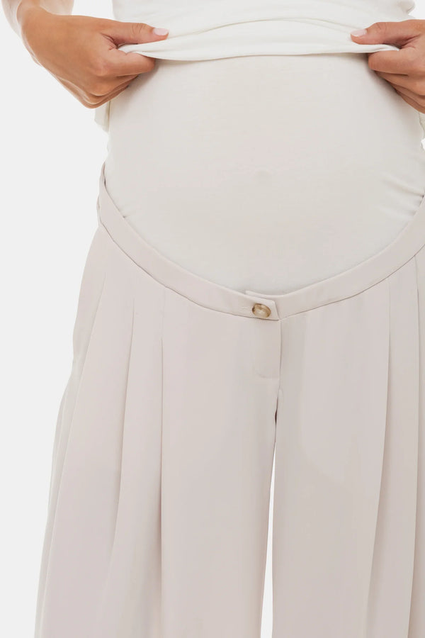 Pantaloni eleganți pentru gravide cu pliuri - bej