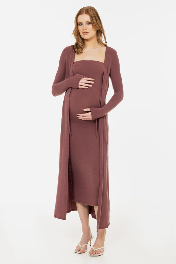 Set rochie și cardigan pentru gravide – roz prăfuit