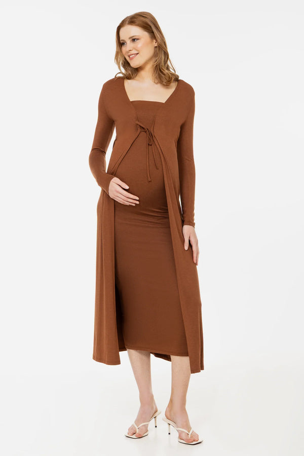 Set rochie și cardigan pentru gravide - scorțișoară