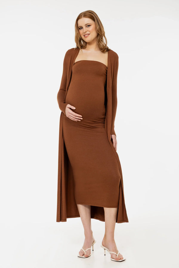 Set rochie și cardigan pentru gravide - scorțișoară
