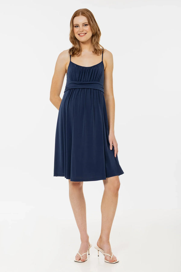 Rochie elegantă pentru gravide, cu bretele – albastră