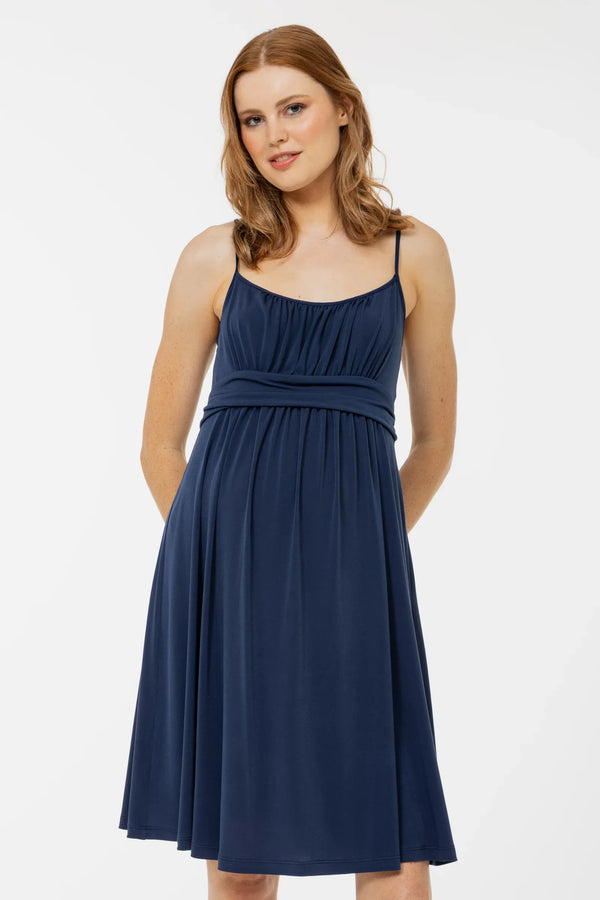 Rochie elegantă pentru gravide, cu bretele – albastră