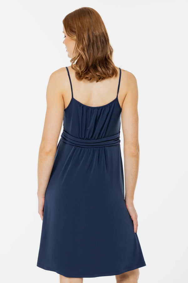 Rochie elegantă pentru gravide, cu bretele – albastră