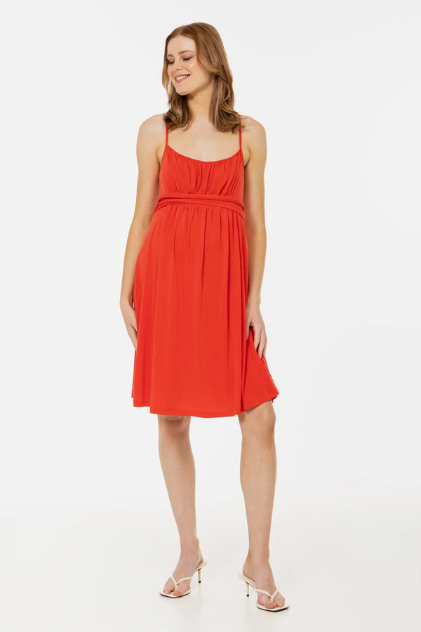 Rochie elegantă pentru gravide, cu bretele – corai