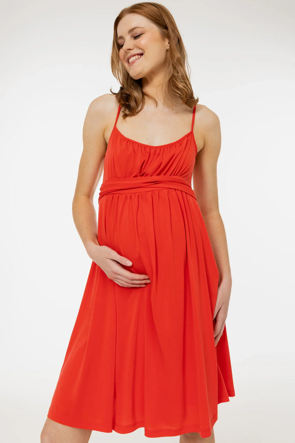 Rochie elegantă pentru gravide, cu bretele – corai