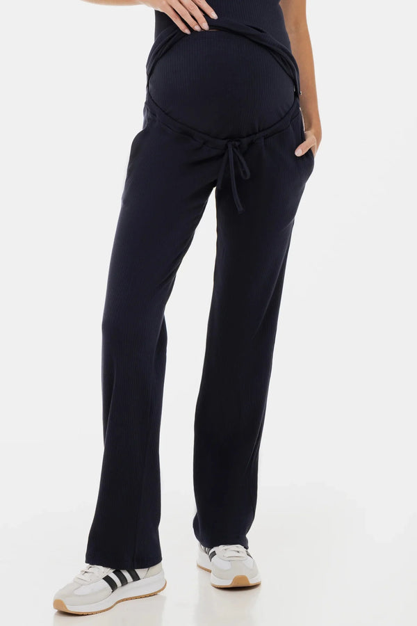 Pantalon din tricot reiat pentru gravide – albastru închis