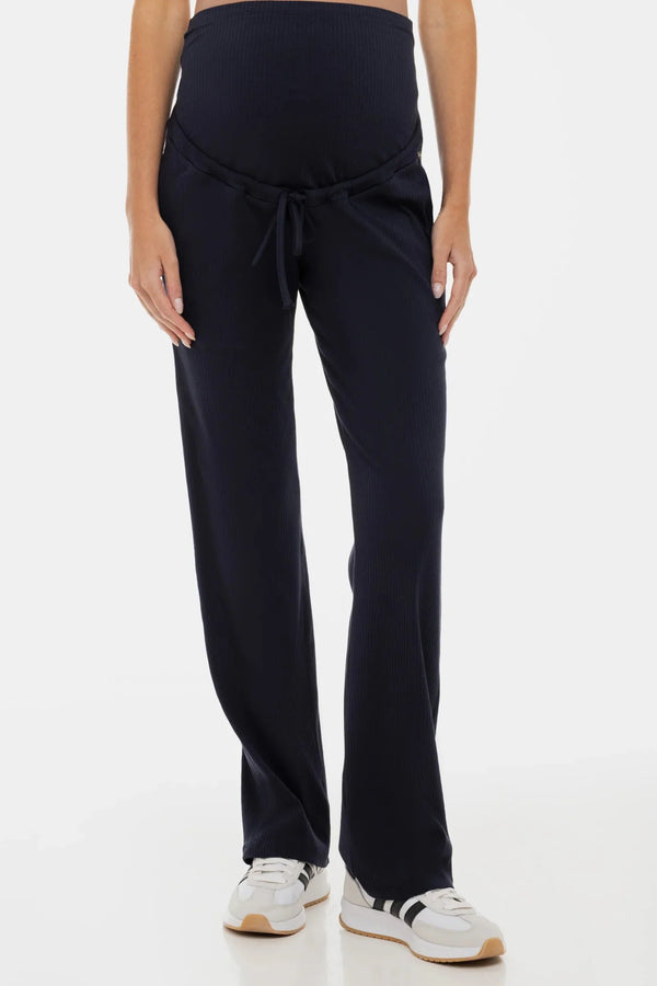 Pantalon din tricot reiat pentru gravide – albastru închis
