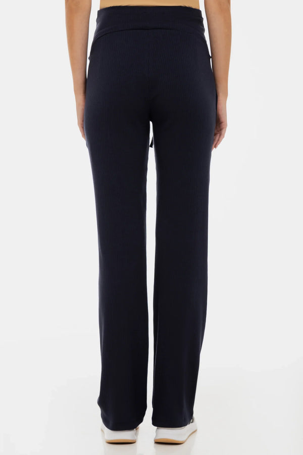 Pantalon din tricot reiat pentru gravide – albastru închis