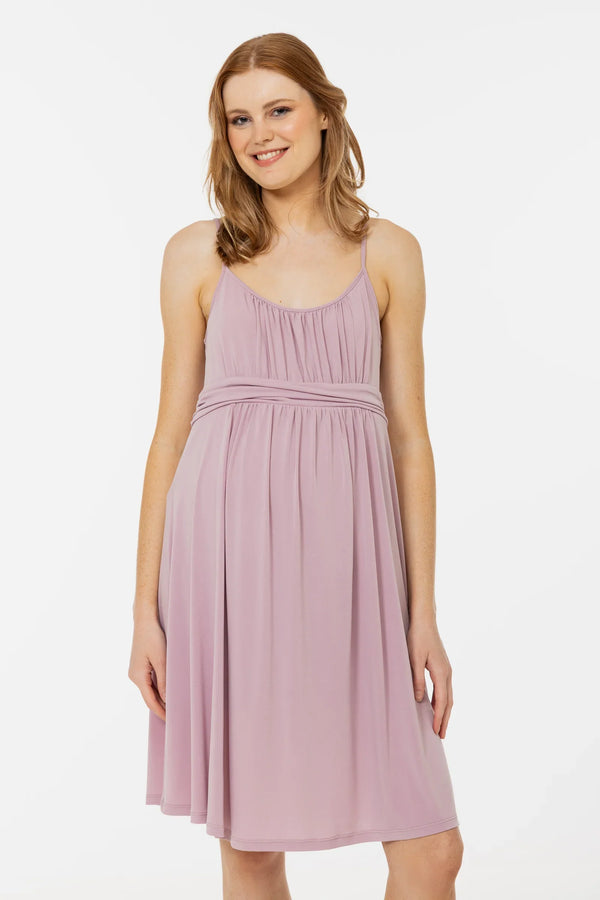 Rochie elegantă pentru gravide, cu bretele – roz pudră