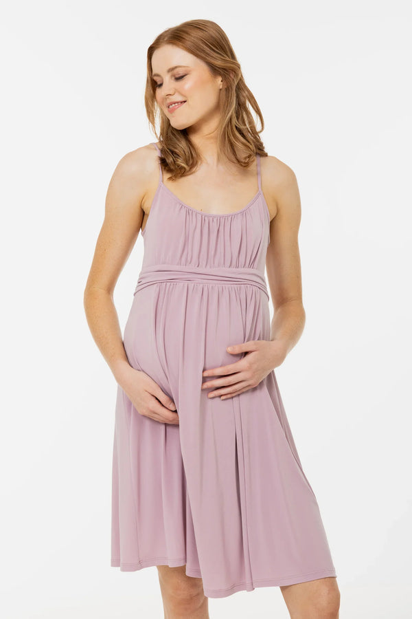 Rochie elegantă pentru gravide, cu bretele – roz pudră