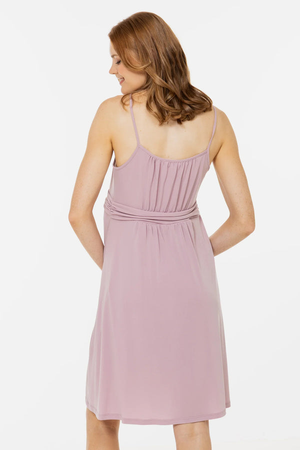 Rochie elegantă pentru gravide, cu bretele – roz pudră