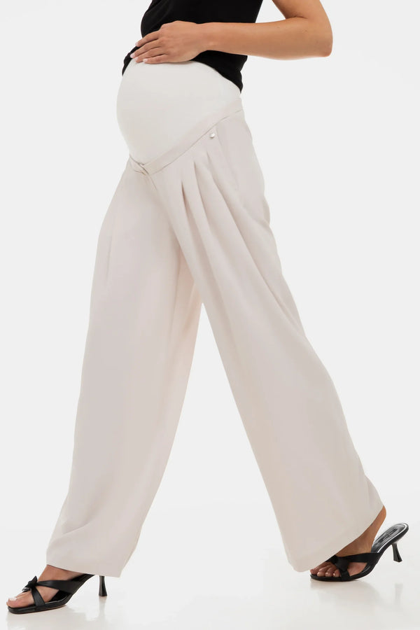 Pantaloni eleganți pentru gravide cu pliuri - bej