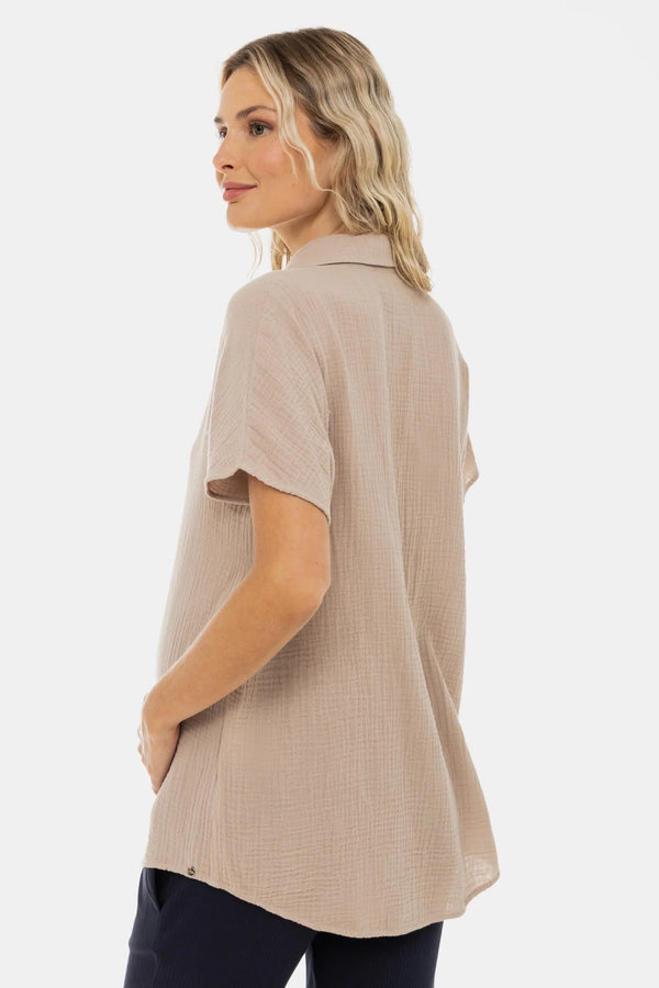 Bluză din bumbac pentru gravide și alăptare – bej