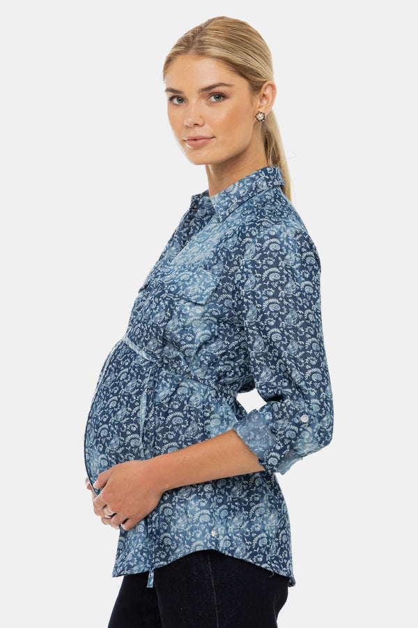 Cămașă din bumbac pentru gravide și alăptare cu model