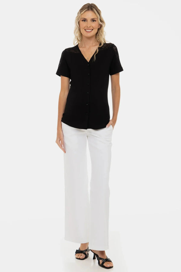 Bluză pentru gravide și alăptare cu detalii din dantelă – neagră