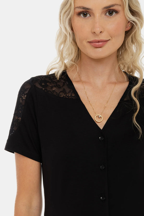 Bluză pentru gravide și alăptare cu detalii din dantelă – neagră