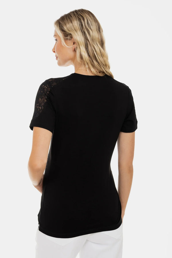Bluză pentru gravide și alăptare cu detalii din dantelă – neagră
