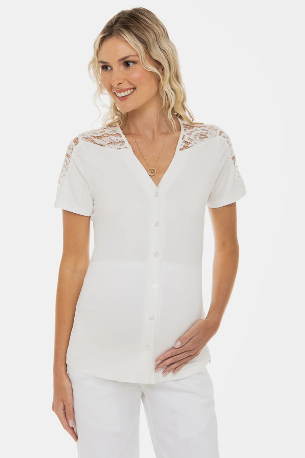 Bluză pentru gravide și alăptare cu detalii din dantelă - ecru