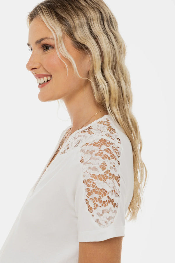Bluză pentru gravide și alăptare cu detalii din dantelă - ecru