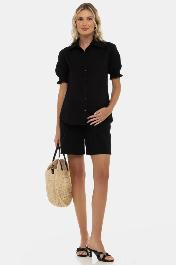 Pantaloni scurți pentru gravide cu pliseuri – negri