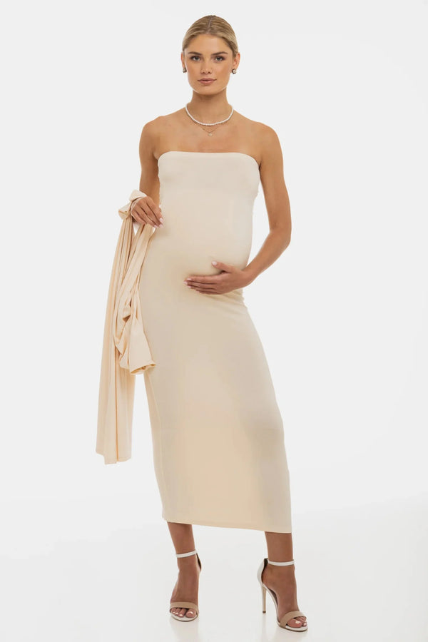 Set rochie și cardigan pentru gravide – crem