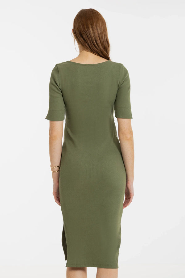 Rochie din bumbac rib pentru gravide și alăptare – verde olive