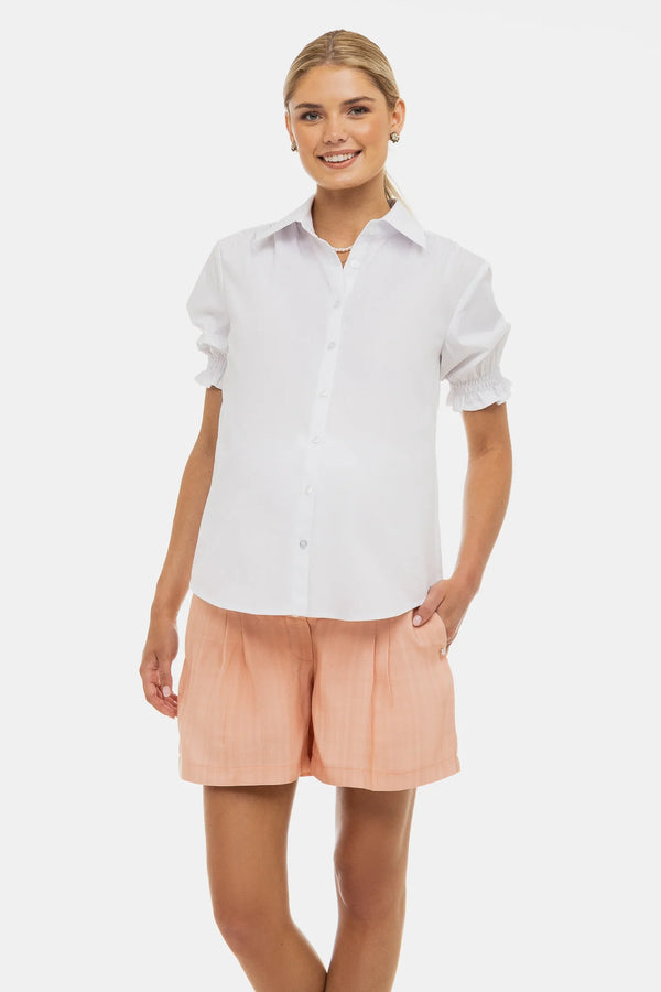 Pantaloni scurți pentru gravide cu pliuri – piersică
