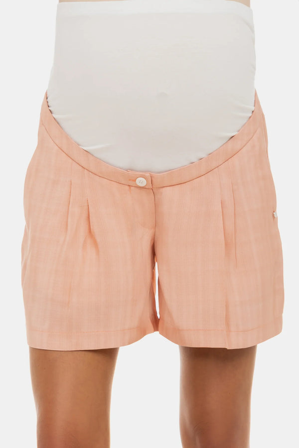 Pantaloni scurți pentru gravide cu pliuri – piersică