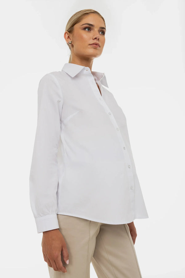 Cămașă din bumbac 2 în 1 pentru gravide și alăptare – albă