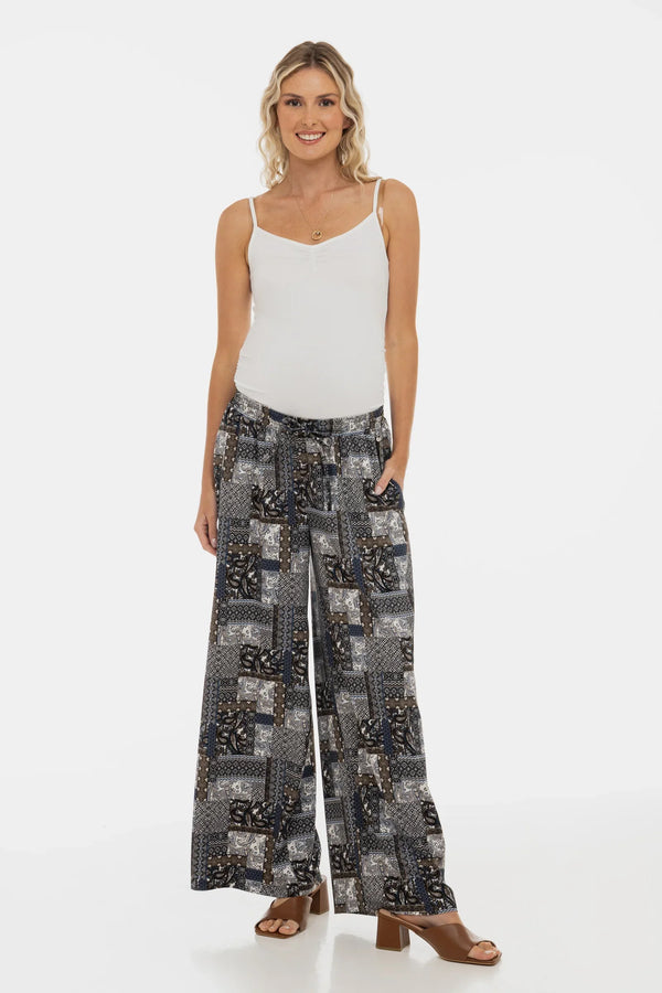 Pantaloni evazați pentru gravide cu imprimeu geometric