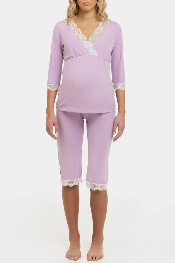 Pijama pentru gravide și alăptare cu dantelă