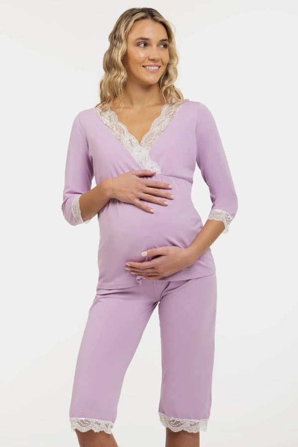 Pijama pentru gravide și alăptare cu dantelă